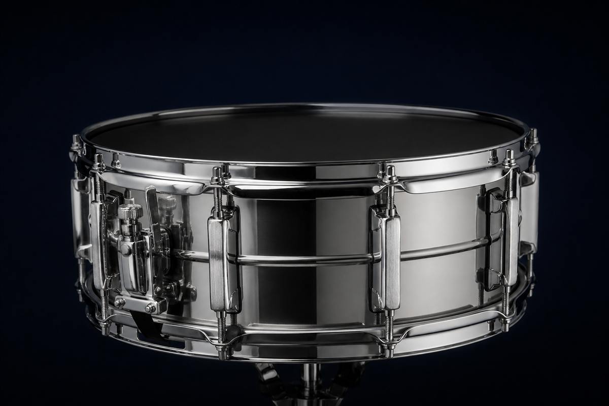Chrome snare drum close-up