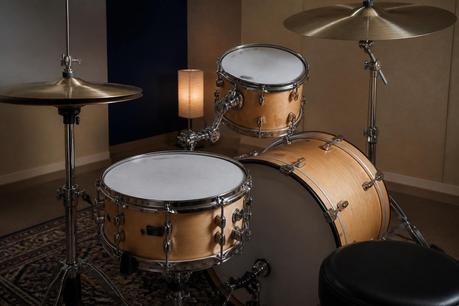 Acoustic maple drum kit in the Rimbeat Studio practice room